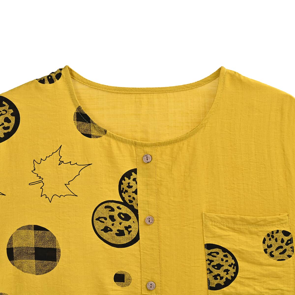 Yellow Square Pattern Round Neck Top - One Size Fits Most image number 2