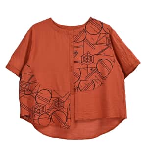 Orange Square Pattern Round Neck Top - One Size Fits Most