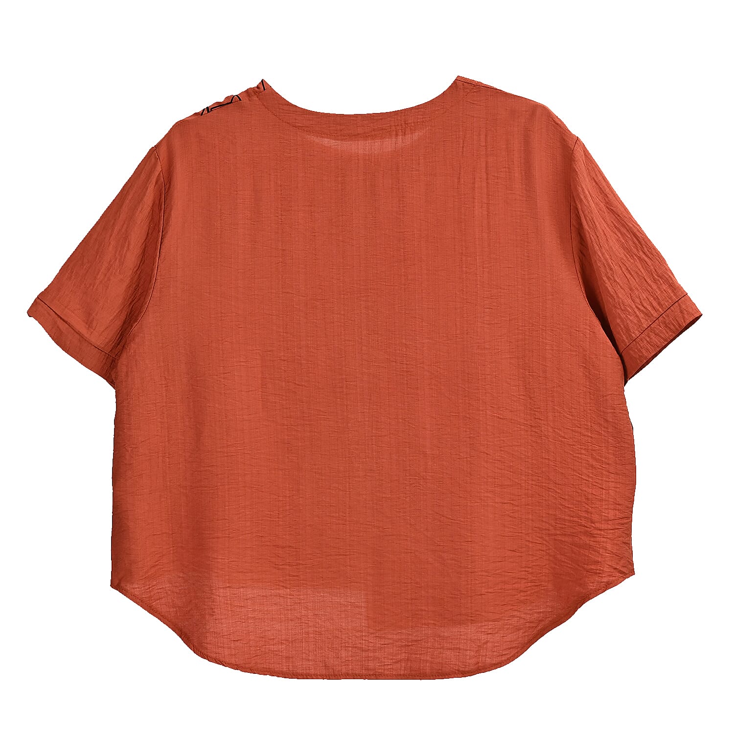 Orange Square Pattern Round Neck Top - One Size Fits Most