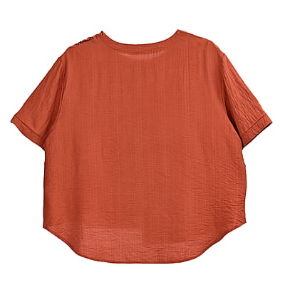 Orange Square Pattern Round Neck Top - One Size Fits Most