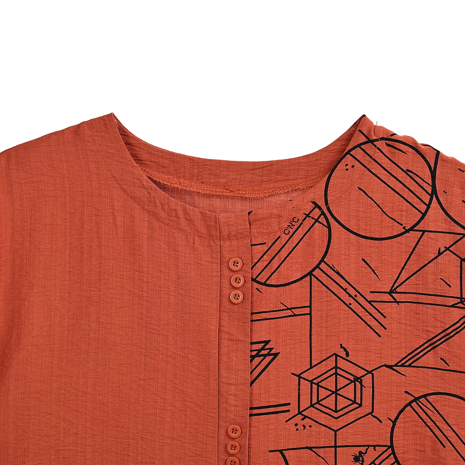 Orange Square Pattern Round Neck Top - One Size Fits Most