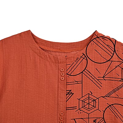 Orange Square Pattern Round Neck Top - One Size Fits Most