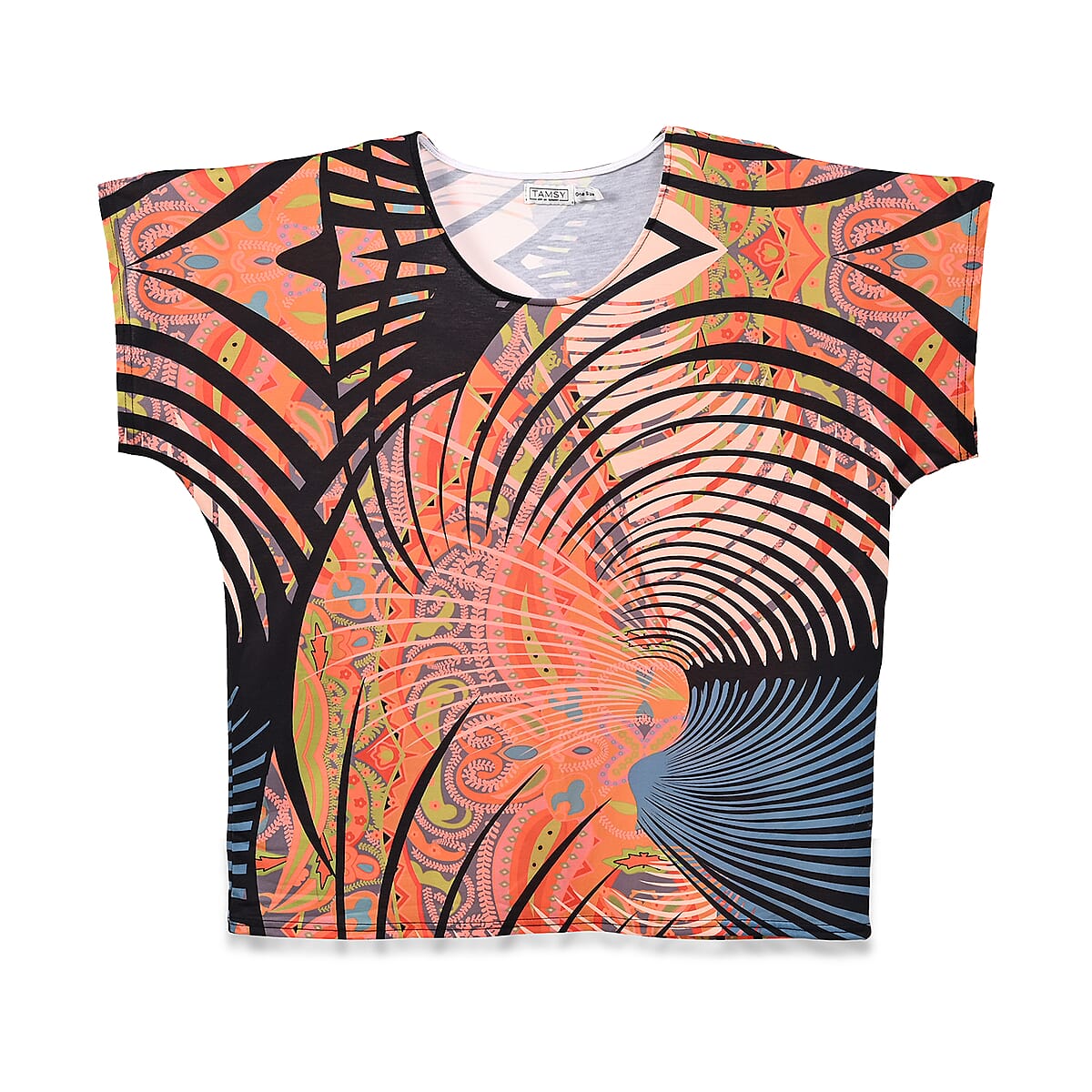 Tamsy Black with Beige Artistic Stripe Knit Shirt with Canvas Bag - One Size Missy image number 1