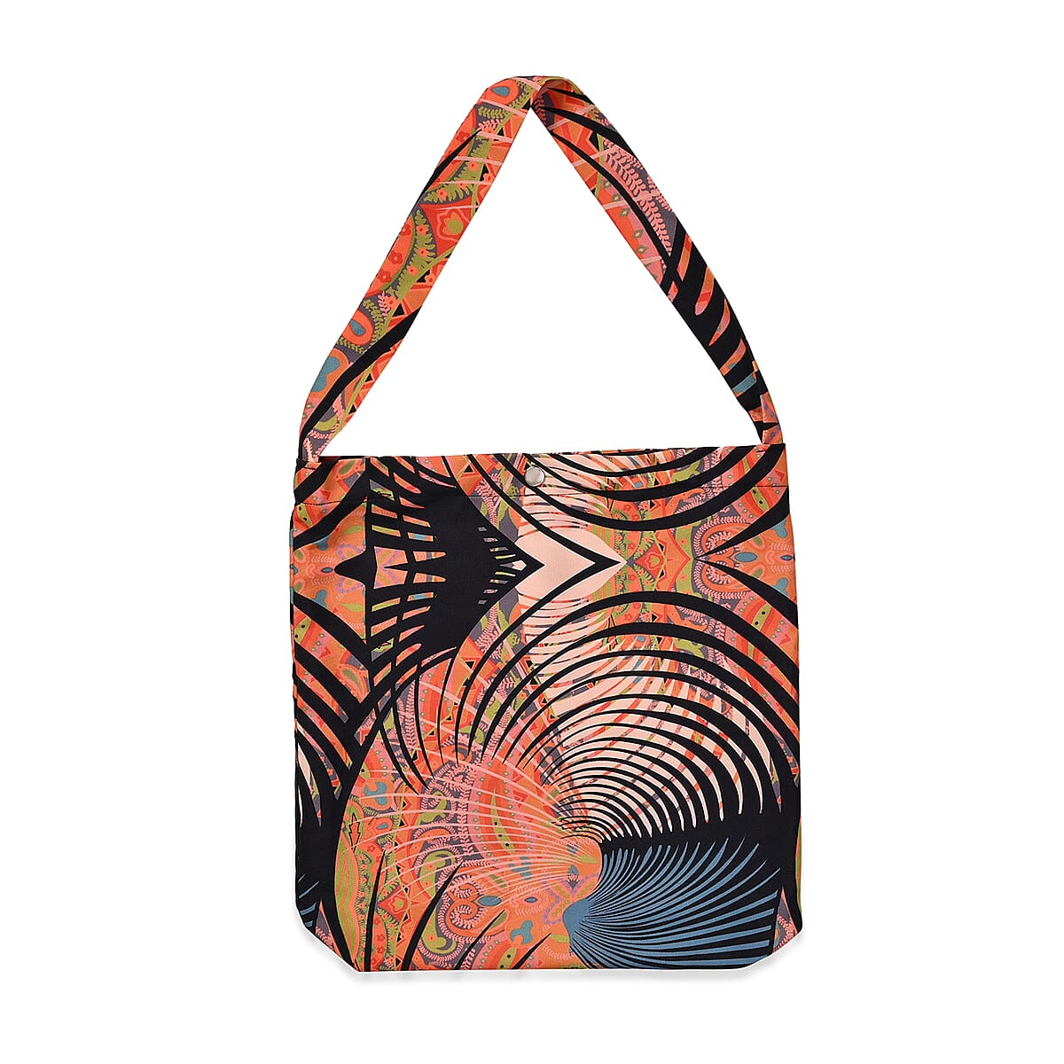 Tamsy Black with Beige Artistic Stripe Knit Shirt with Canvas Bag - One Size Missy image number 4