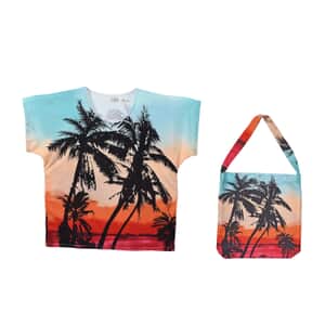 Tamsy Sunset and Coconut Tree Knit Shirt with Canvas Bag - One Size Missy