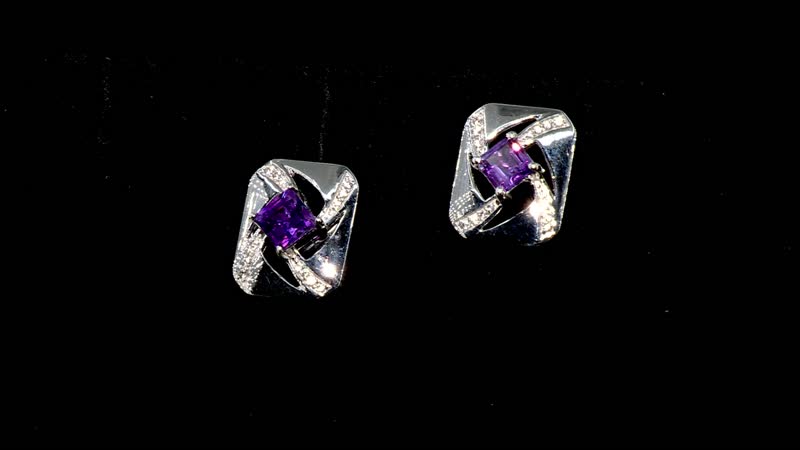 GP Art Deco Collection Premium Moroccan Amethys and White Zircon Stud Earrings in Rhodium Over Sterling Silver 1.70 ctw