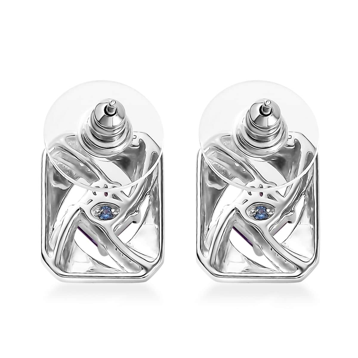 GP Art Deco Collection Premium Moroccan Amethys and White Zircon Stud Earrings in Rhodium Over Sterling Silver 1.70 ctw image number 3