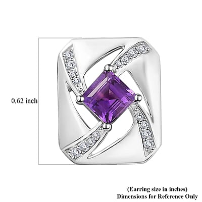 GP Art Deco Collection Premium Moroccan Amethys and White Zircon Stud Earrings in Rhodium Over Sterling Silver 1.70 ctw