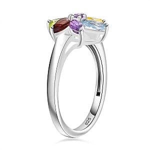 Multi Gemstone 0.99 ctw Floral Ring in Sterling Silver (Size 9)