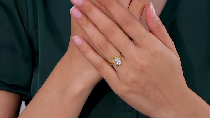 Epic Deal Narsipatnam Pink Spinel, Yellow Diamond (IR), White Diamond Double Halo Ring in 18K Vermeil YG Over Sterling Silver (Size 10.0) 1.10 ctw