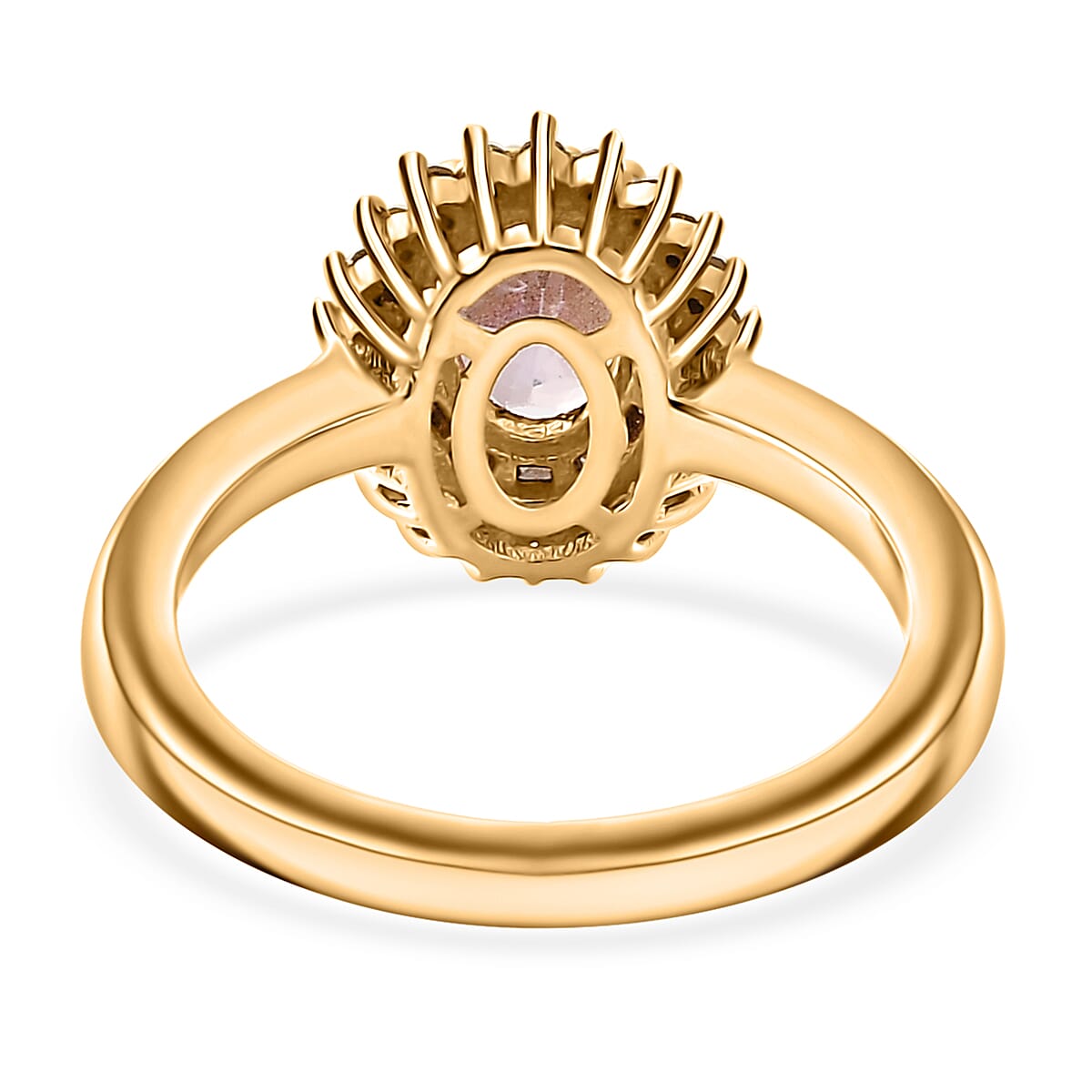 Narsipatnam Pink Spinel, Yellow and White Diamond Double Halo Ring in 18K Vermeil Yellow Gold Over Sterling Silver (Size 10.0) 1.10 ctw