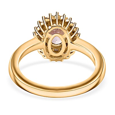 Narsipatnam Pink Spinel, Yellow and White Diamond Double Halo Ring in 18K Vermeil Yellow Gold Over Sterling Silver (Size 10.0) 1.10 ctw