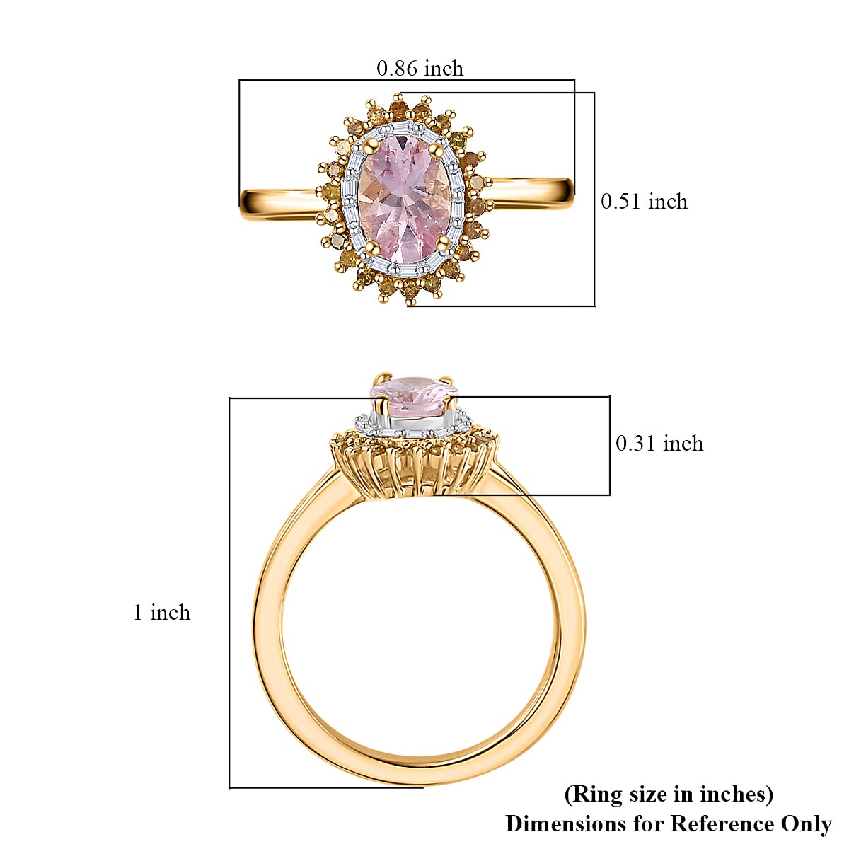 Narsipatnam Pink Spinel, Yellow and White Diamond Double Halo Ring in 18K Vermeil Yellow Gold Over Sterling Silver (Size 10.0) 1.10 ctw