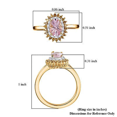 Narsipatnam Pink Spinel, Yellow and White Diamond Double Halo Ring in 18K Vermeil Yellow Gold Over Sterling Silver (Size 10.0) 1.10 ctw