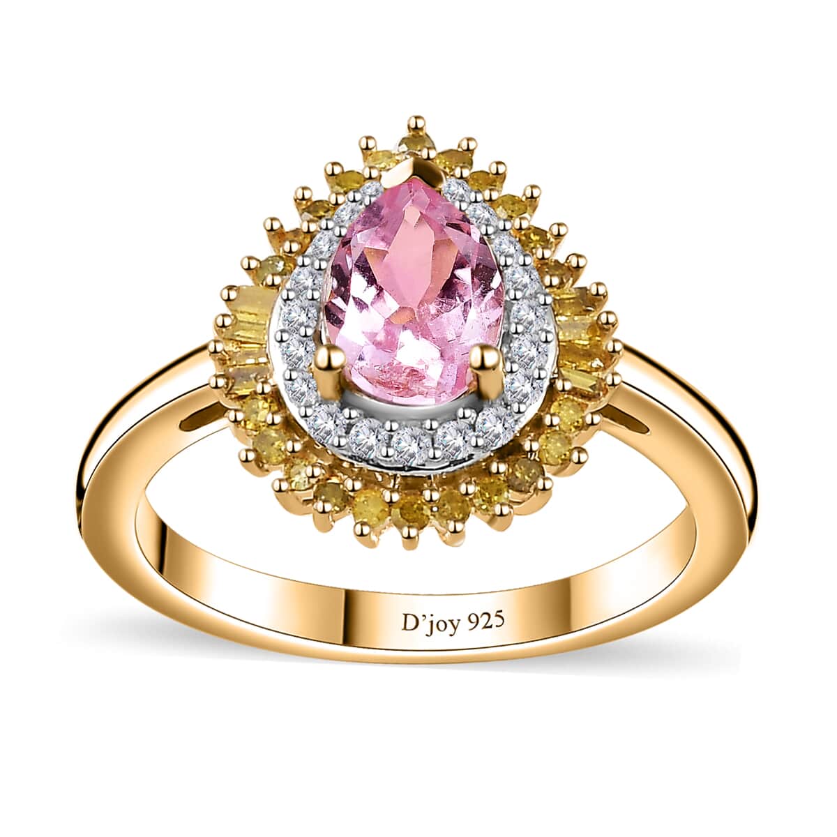 Narsipatnam Pink Spinel, Yellow and White Diamond Double Halo Ring in 18K Vermeil Yellow Gold Over Sterling Silver (Size 10.0) 1.00 ctw image number 0