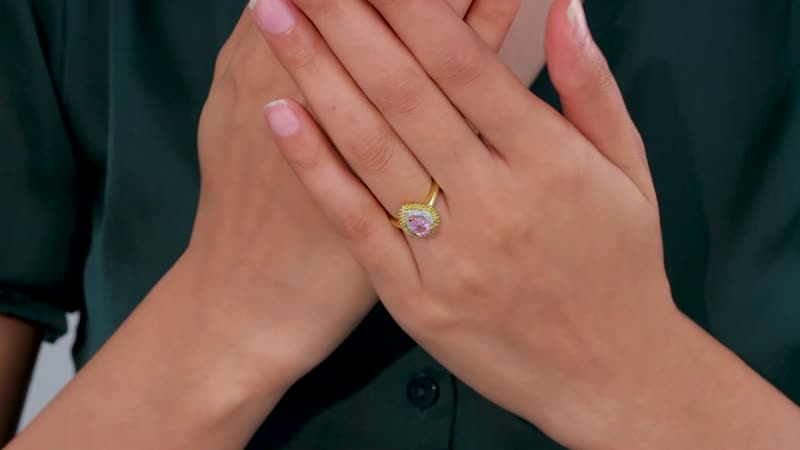 Epic Deal Narsipatnam Pink Spinel, Yellow Diamond (IR), White Diamond Double Halo Ring in 18K Vermeil YG Over Sterling Silver (Size 10.0) 1.00 ctw