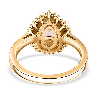 Narsipatnam Pink Spinel, Yellow and White Diamond Double Halo Ring in 18K Vermeil Yellow Gold Over Sterling Silver (Size 10.0) 1.00 ctw