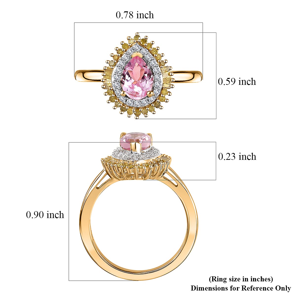 Narsipatnam Pink Spinel, Yellow and White Diamond Double Halo Ring in 18K Vermeil Yellow Gold Over Sterling Silver (Size 10.0) 1.00 ctw