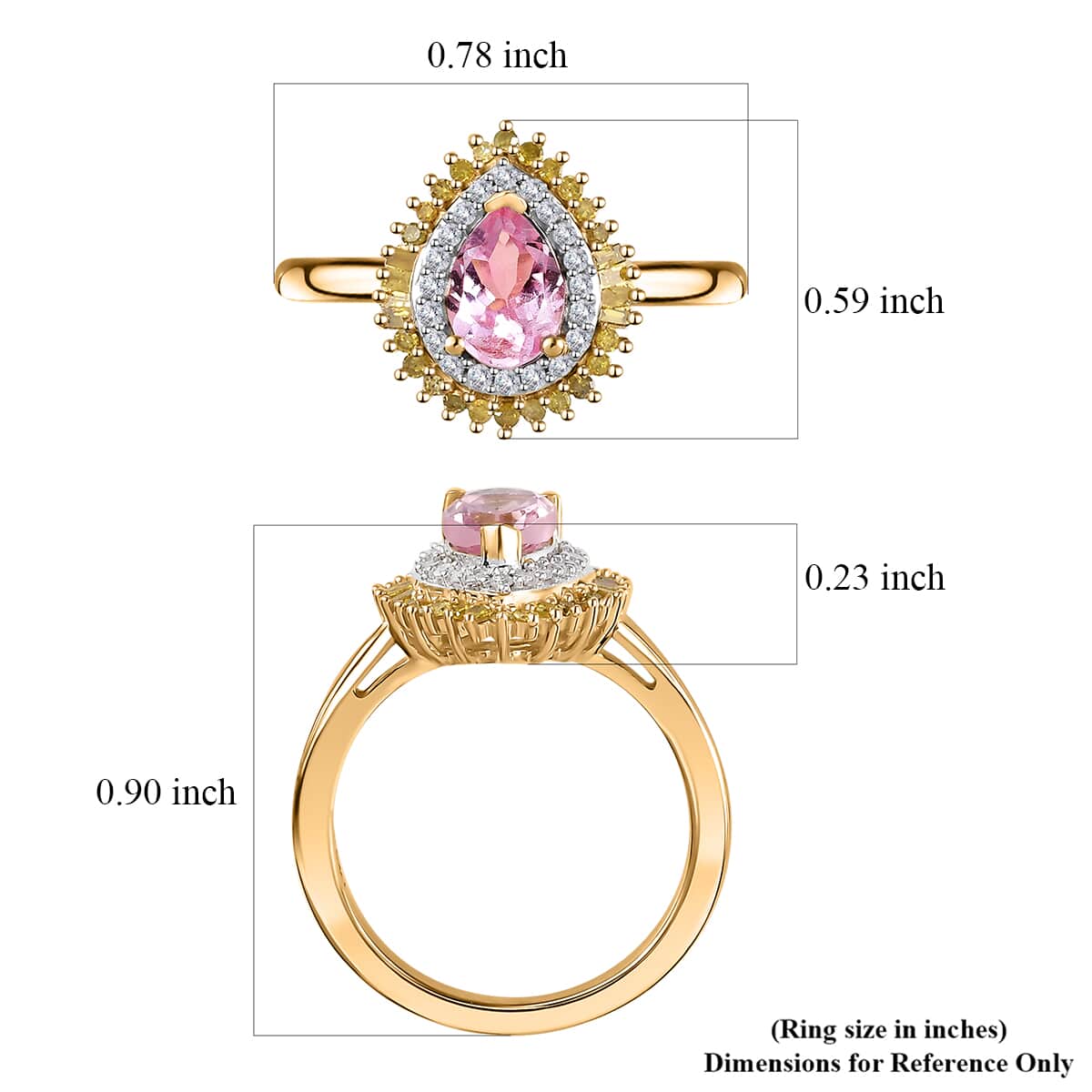 Narsipatnam Pink Spinel, Yellow and White Diamond Double Halo Ring in 18K Vermeil Yellow Gold Over Sterling Silver (Size 10.0) 1.00 ctw image number 5