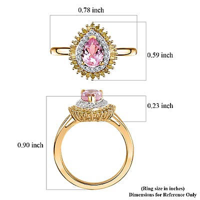 Narsipatnam Pink Spinel, Yellow and White Diamond Double Halo Ring in 18K Vermeil Yellow Gold Over Sterling Silver (Size 10.0) 1.00 ctw