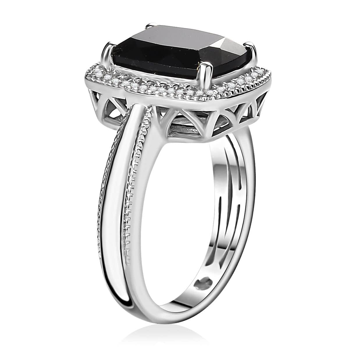 California Black Jade and White Zircon Ring in Rhodium Over Sterling Silver (Size 10.0) 3.20 ctw image number 3