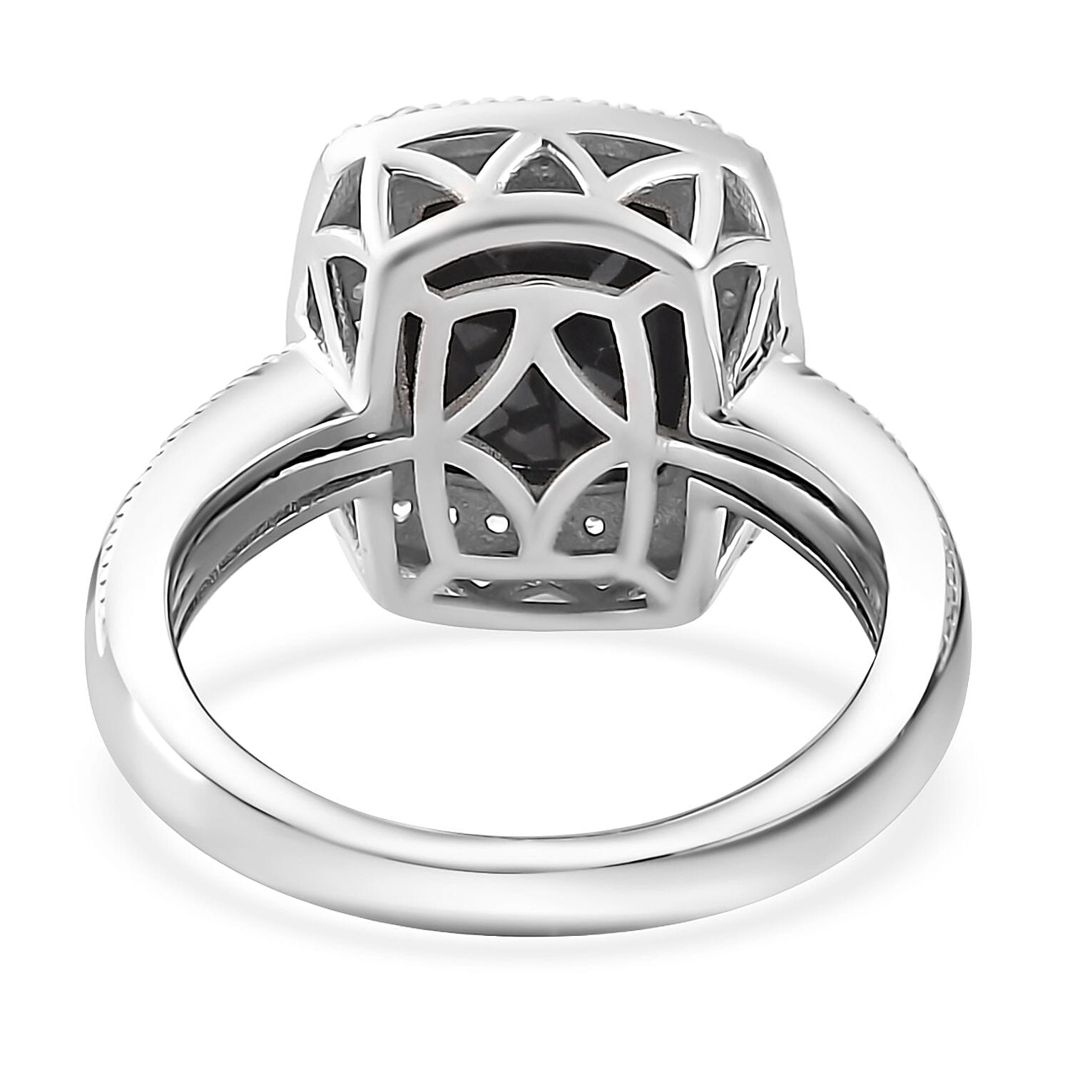 California Black Jade and White Zircon Ring in Rhodium Over Sterling Silver (Size 10.0) 3.20 ctw