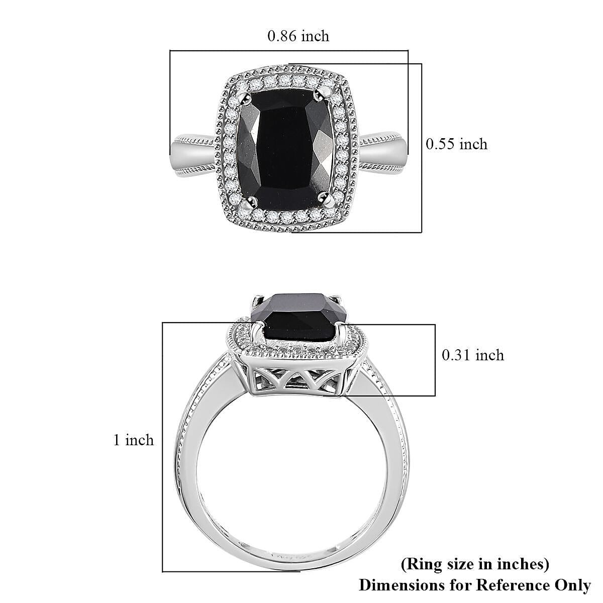 California Black Jade and White Zircon Ring in Rhodium Over Sterling Silver (Size 10.0) 3.20 ctw