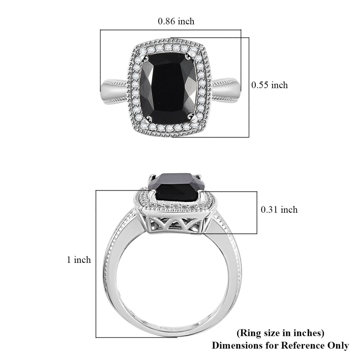 California Black Jade and White Zircon Ring in Rhodium Over Sterling Silver (Size 10.0) 3.20 ctw image number 5