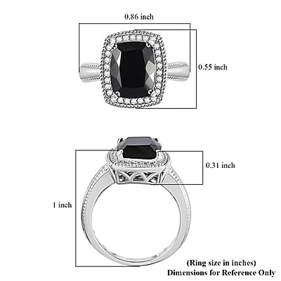 California Black Jade and White Zircon Ring in Rhodium Over Sterling Silver (Size 10.0) 3.20 ctw