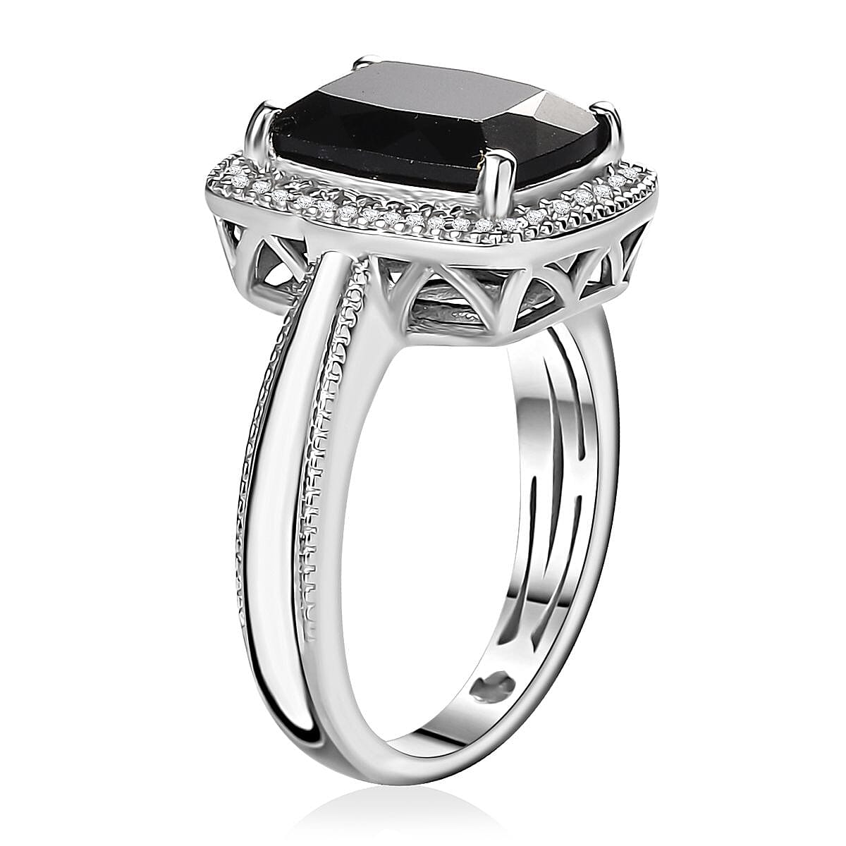 California Black Jade and White Zircon Ring in Rhodium Over Sterling Silver (Size 9.0) 3.20 ctw image number 3
