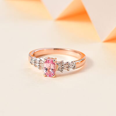 Narsipatnam Pink Spinel and Diamond Ring in 18K Vermeil Rose Gold Over Sterling Silver (Size 10.0) 0.60 ctw