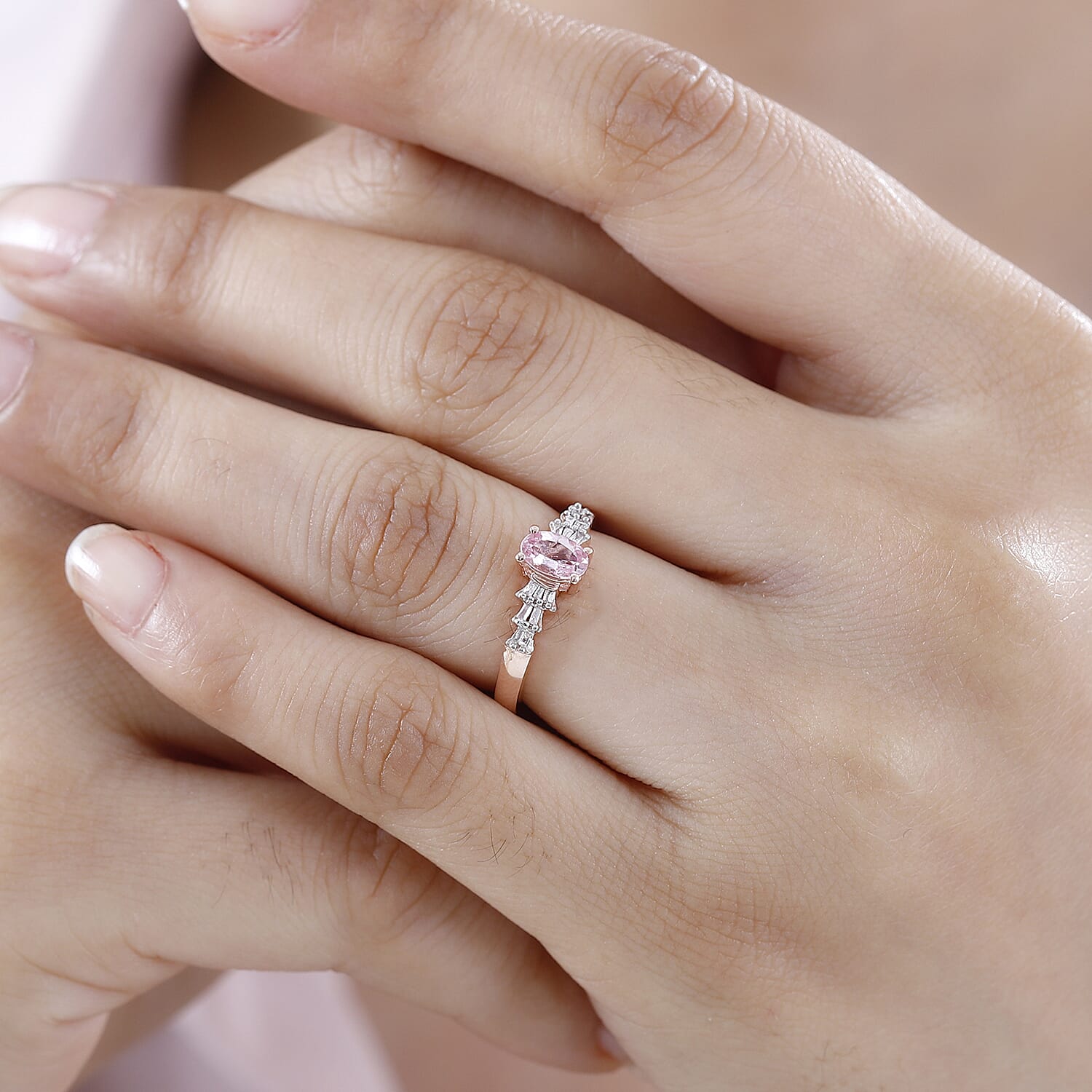 Narsipatnam Pink Spinel and Diamond Ring in 18K Vermeil Rose Gold Over Sterling Silver (Size 10.0) 0.60 ctw