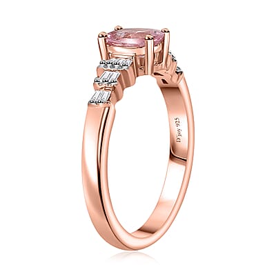 Narsipatnam Pink Spinel and Diamond Ring in 18K Vermeil Rose Gold Over Sterling Silver (Size 10.0) 0.60 ctw