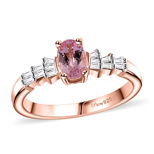 Narsipatnam Pink Spinel and Diamond Ring in 18K Vermeil Rose Gold Over Sterling Silver (Size 8.0) 0.60 ctw