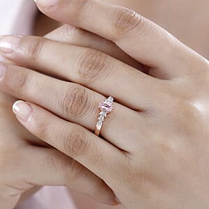 Narsipatnam Pink Spinel and Diamond Ring in 18K Vermeil Rose Gold Over Sterling Silver (Size 8.0) 0.60 ctw