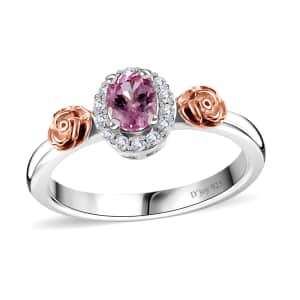 Premium Narsipatnam Pink Spinel and White Zircon Rose Flower Ring in 18K Vermeil RG and Rhodium Over Sterling Silver (Size 10.0) 0.50 ctw