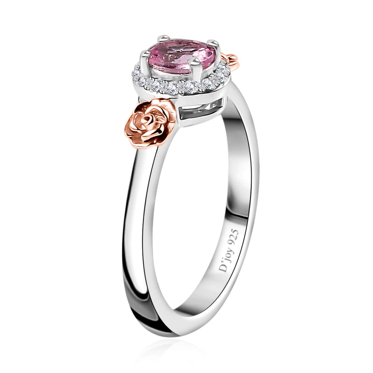 Premium Narsipatnam Pink Spinel and White Zircon Rose Flower Ring in 18K Vermeil RG and Rhodium Over Sterling Silver (Size 10.0) 0.50 ctw image number 3