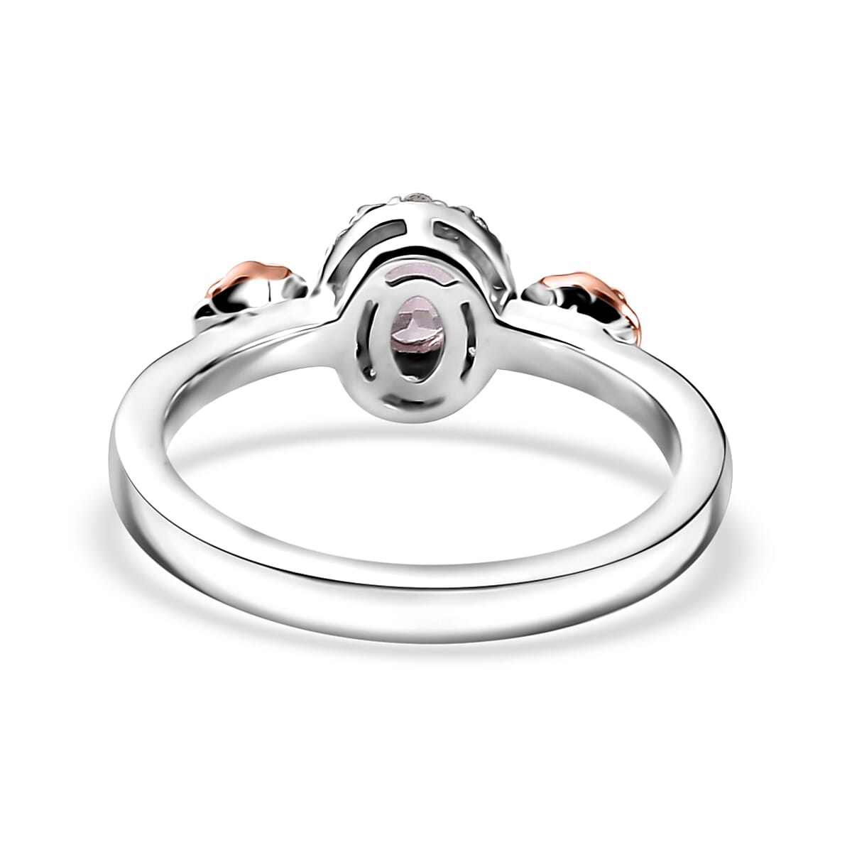 Premium Narsipatnam Pink Spinel and White Zircon Rose Flower Ring in 18K Vermeil RG and Rhodium Over Sterling Silver (Size 10.0) 0.50 ctw