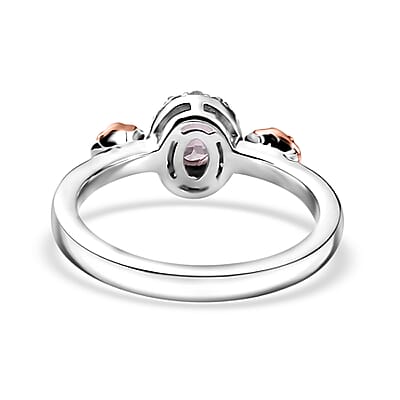 Premium Narsipatnam Pink Spinel and White Zircon Rose Flower Ring in 18K Vermeil RG and Rhodium Over Sterling Silver (Size 10.0) 0.50 ctw