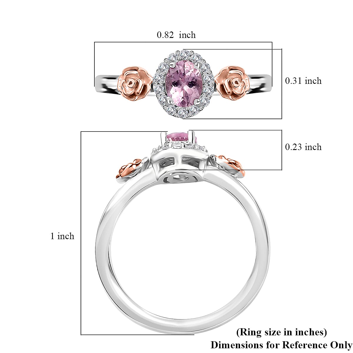 Premium Narsipatnam Pink Spinel and White Zircon Rose Flower Ring in 18K Vermeil RG and Rhodium Over Sterling Silver (Size 10.0) 0.50 ctw