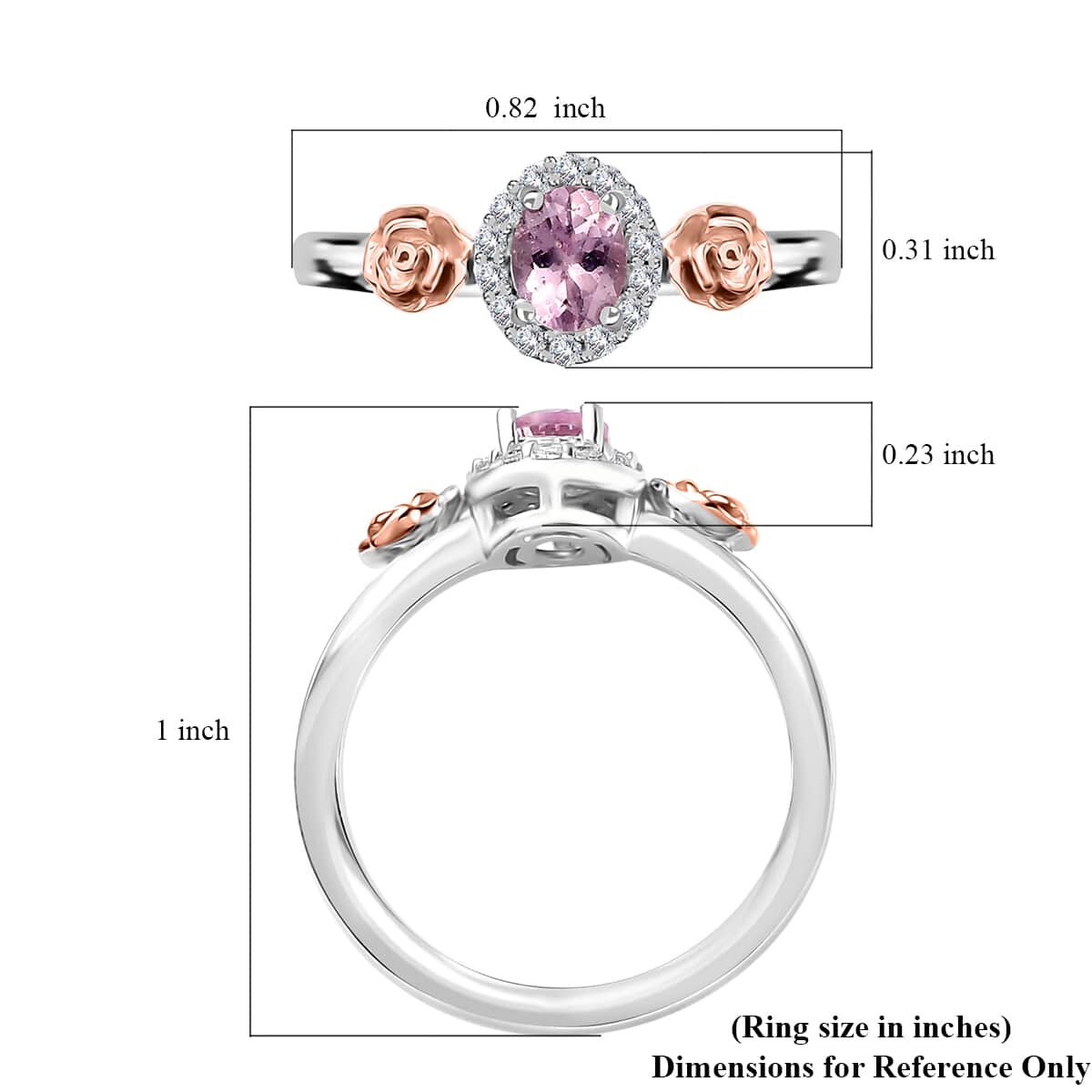 Premium Narsipatnam Pink Spinel and White Zircon Rose Flower Ring in 18K Vermeil RG and Rhodium Over Sterling Silver (Size 10.0) 0.50 ctw image number 5