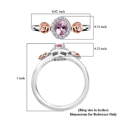 Premium Narsipatnam Pink Spinel and White Zircon Rose Flower Ring in 18K Vermeil RG and Rhodium Over Sterling Silver (Size 10.0) 0.50 ctw