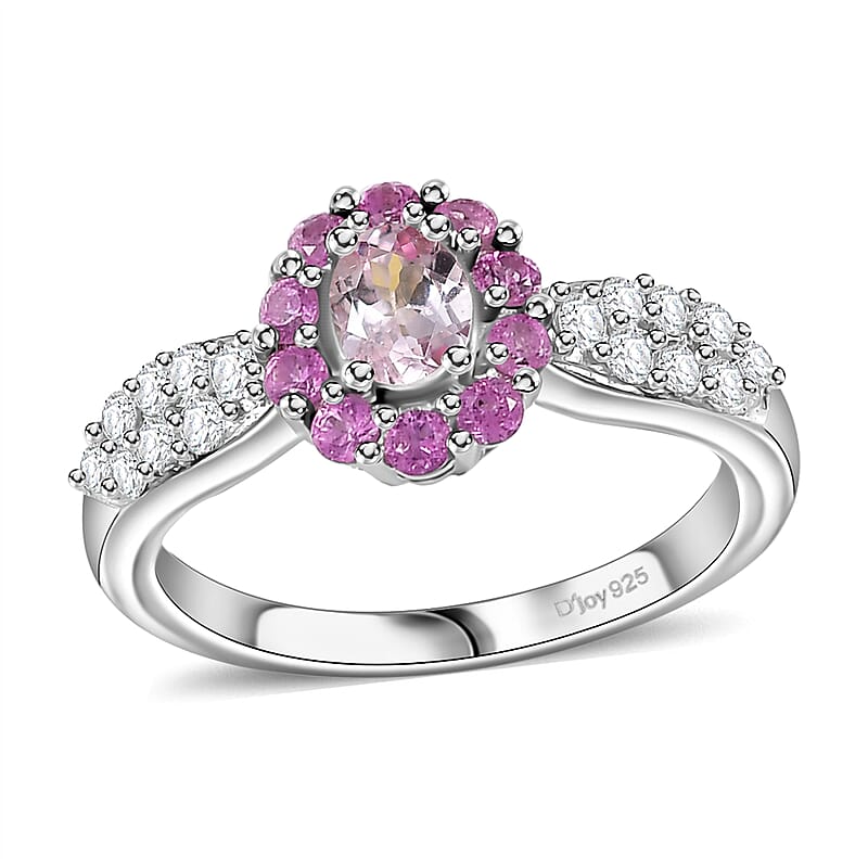 D'Joy Narsipatnam Pink Spinel and Multi Gemstone Ring in Rhodium Over Sterling Silver (Size 10.0) 1.10 ctw