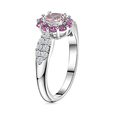 D'Joy Narsipatnam Pink Spinel and Multi Gemstone Ring in Rhodium Over Sterling Silver (Size 10.0) 1.10 ctw