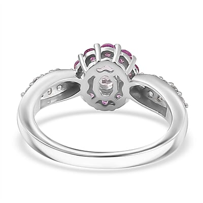 D'Joy Narsipatnam Pink Spinel and Multi Gemstone Ring in Rhodium Over Sterling Silver (Size 10.0) 1.10 ctw