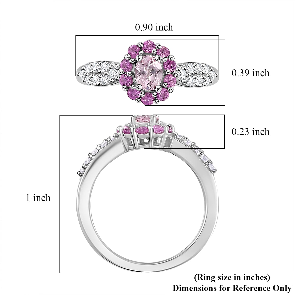 D'Joy Narsipatnam Pink Spinel and Multi Gemstone Ring in Rhodium Over Sterling Silver (Size 10.0) 1.10 ctw