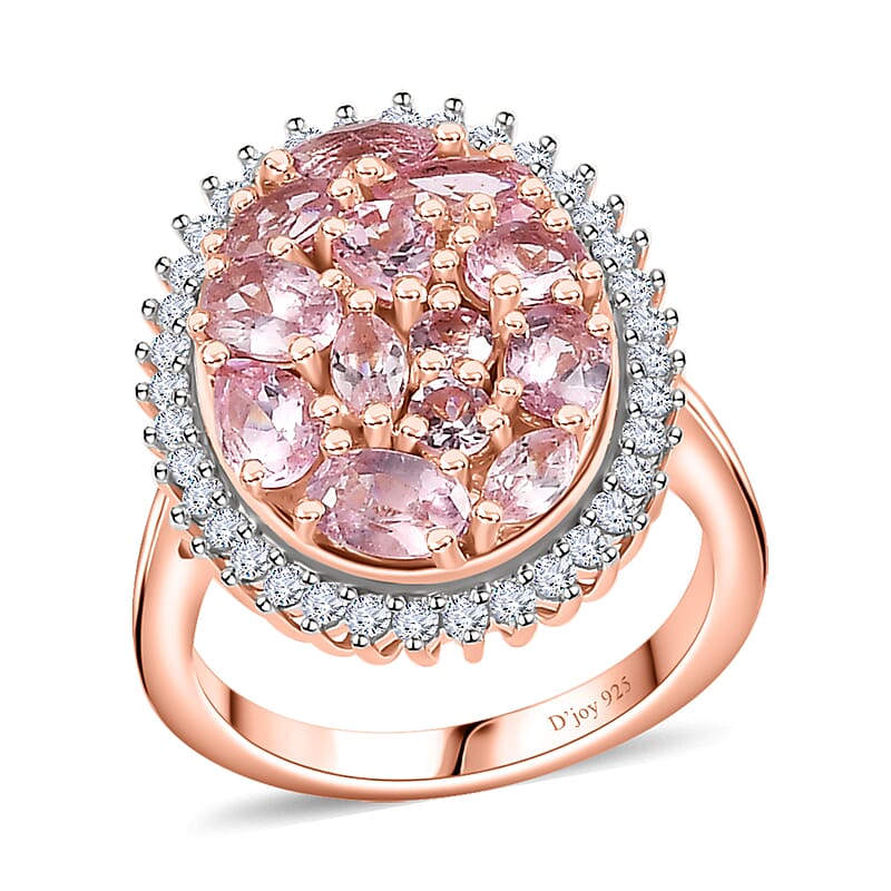 Narsipatnam Pink Spinel, White Zircon Cocktail Ring in 18K Vermeil RG Over Sterling Silver (Size 10.0) 2.60 ctw