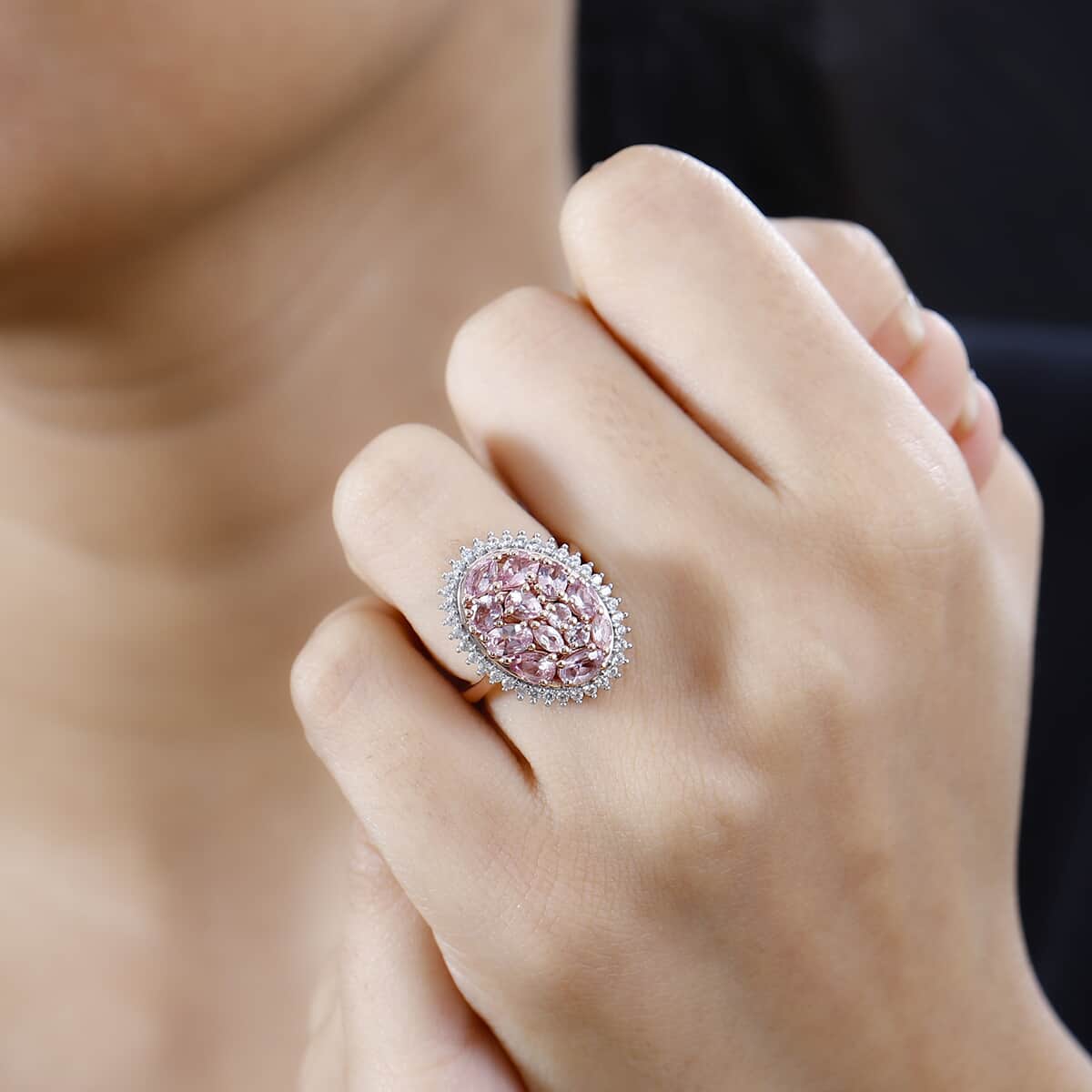 Narsipatnam Pink Spinel and White Zircon Cluster Ring in 18K Vermeil Rose Gold Over Sterling Silver (Size 10.0) 2.60 ctw image number 2