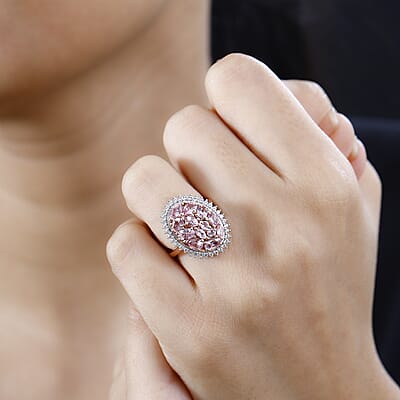Narsipatnam Pink Spinel, White Zircon Cocktail Ring in 18K Vermeil RG Over Sterling Silver (Size 10.0) 2.60 ctw