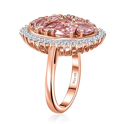 Narsipatnam Pink Spinel, White Zircon Cocktail Ring in 18K Vermeil RG Over Sterling Silver (Size 10.0) 2.60 ctw